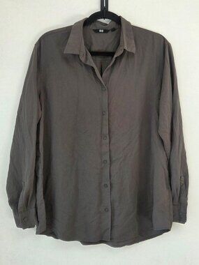 Uniqlo Grey Button Up Blouse Top Shirt Wardrobe Basic Essential Women's XL